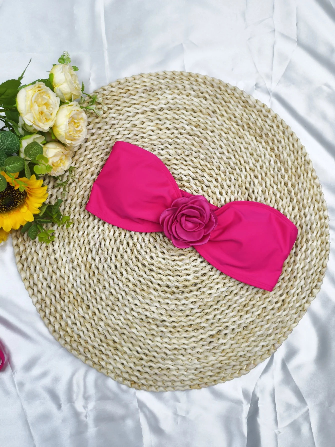 女性のための花柄のセクシーな水着,バンドゥビキニ,腕立て伏せビキニ,無地,ビーチウェア,夏,2025