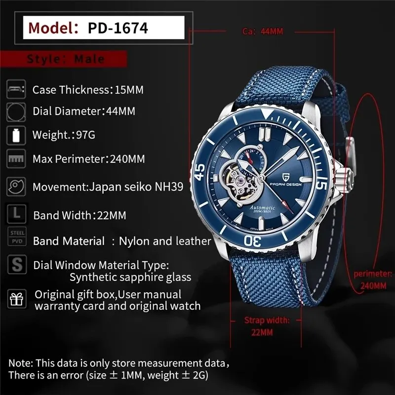 PAGANI DESIGN Tourbillon Men Watch Ceramic Bezel Sapphire Crystal Hollow Automatic Watches 200M Waterproof Mechanical Wristwatch