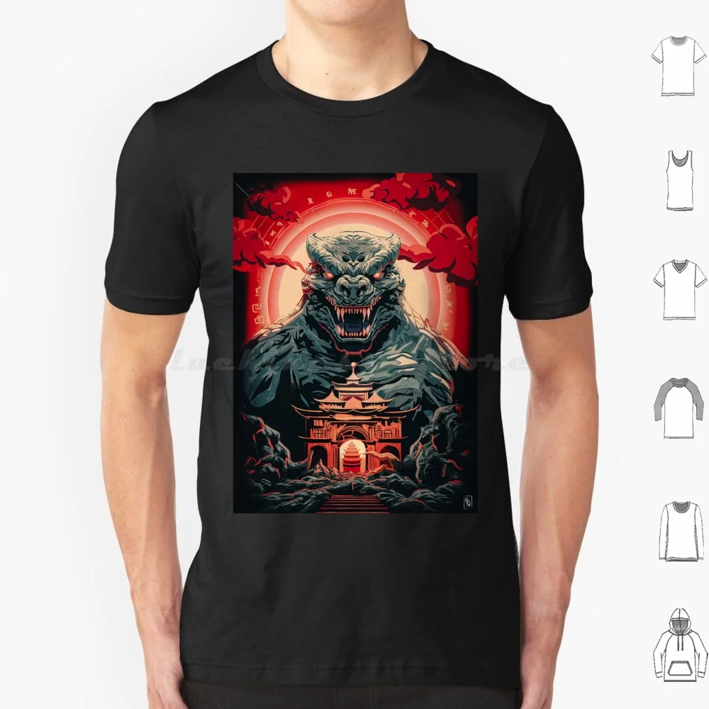 T Shirt Big Size 100% Cotton Monster Asia Temple Vintage