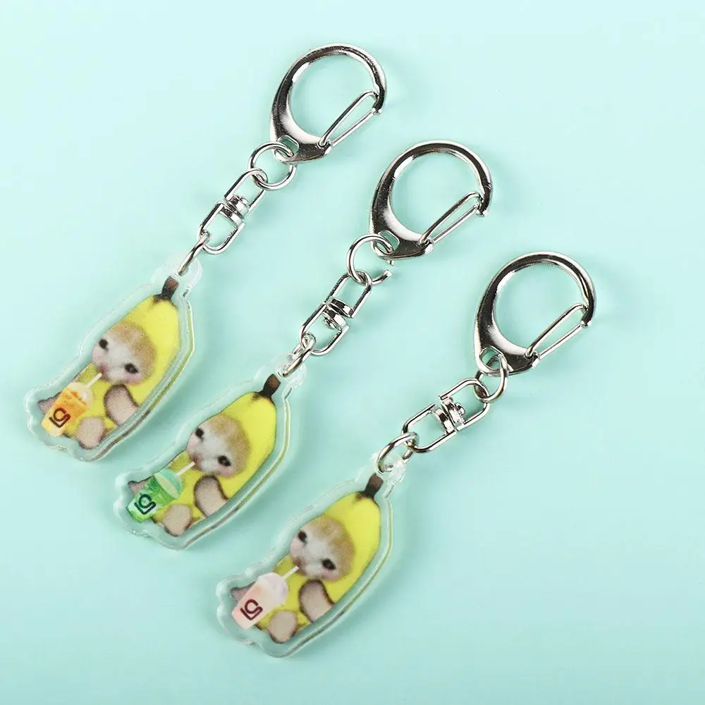 Happy Banana Cat Pendant Keychain Funny Resin Lanyard Small Link Chain Maxwell Cat Keychain Student Gift Bag Accessories DIY