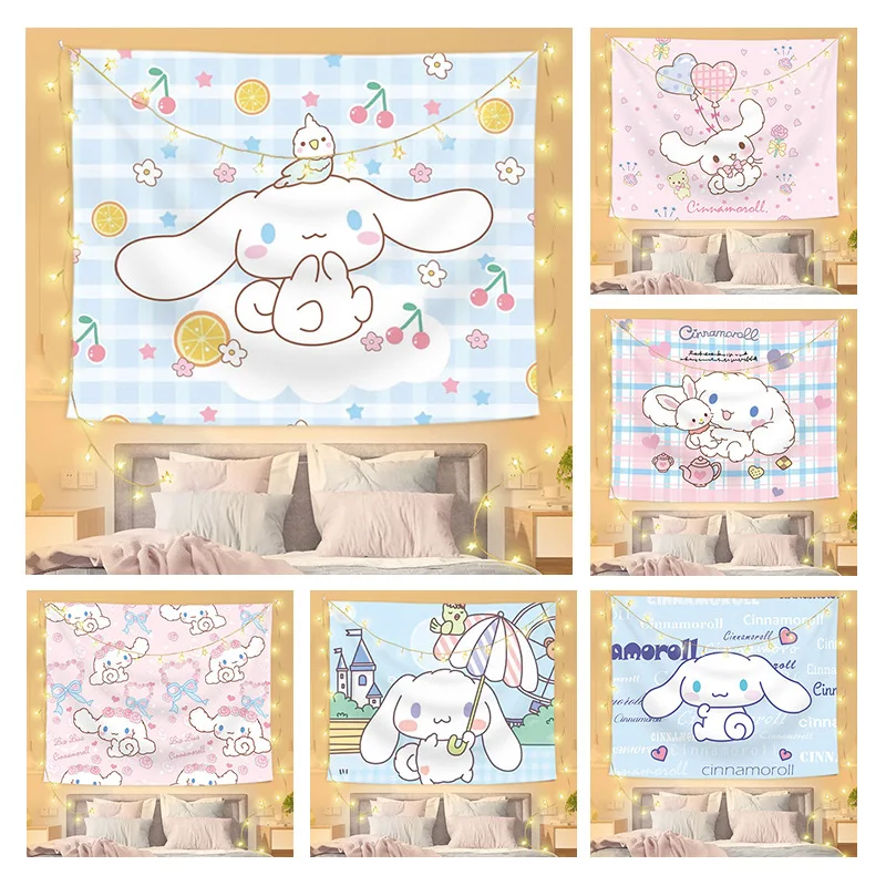 

Kawaii Sanrio Accessories Background Cloth Cinnamoroll Cute Beauty Wall Cloth Tapestry Room Decoration Cloth Toys for Girl Gift