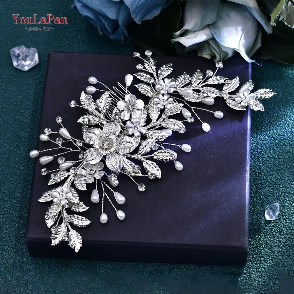 YouLaPan-Diadema nupcial de hoja de aleación para mujer, accesorios de fiesta, decoración para el cabello, tocado de perlas de imitación, elegante, HP683