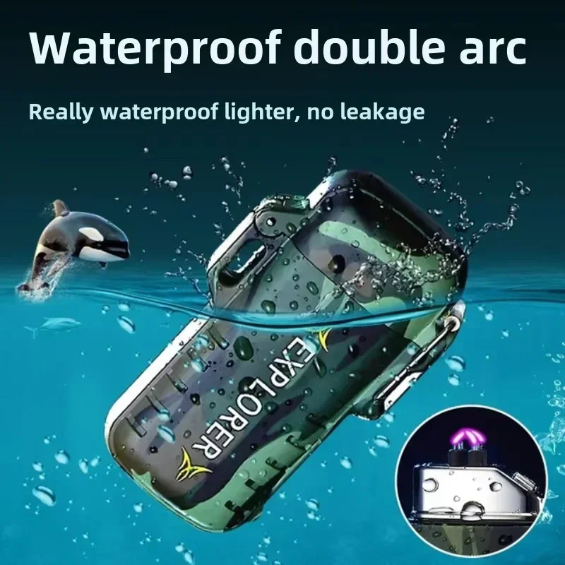 

2026 Outdoor Portable Waterproof Button Double Arc Plasma Electric Lighter USB Charging Windproof Lighter Smoking Accessories