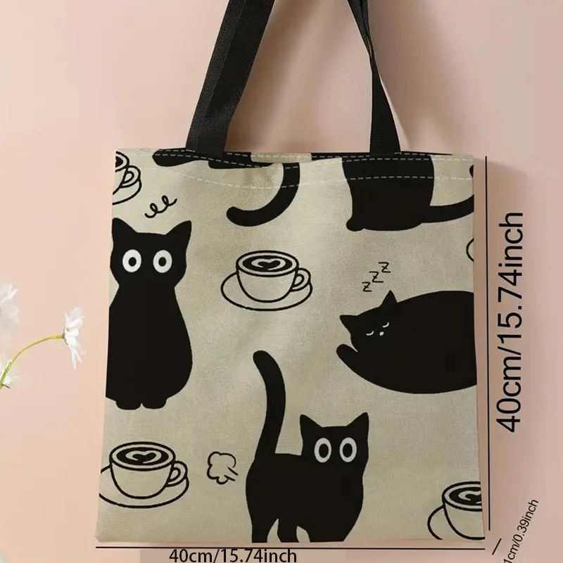 Kawaii Cute Print Tote Bag Cartoon, Large Capacity Canvas Shoulder Bag, Women\'s Casual Shopping Travel Beach Bag