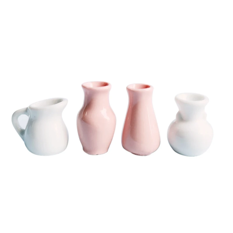 4Pcs/Set 1:12 Dollhouse Mini Ceramic Porcelain Vase Doll House Miniatures Decorative Accessories