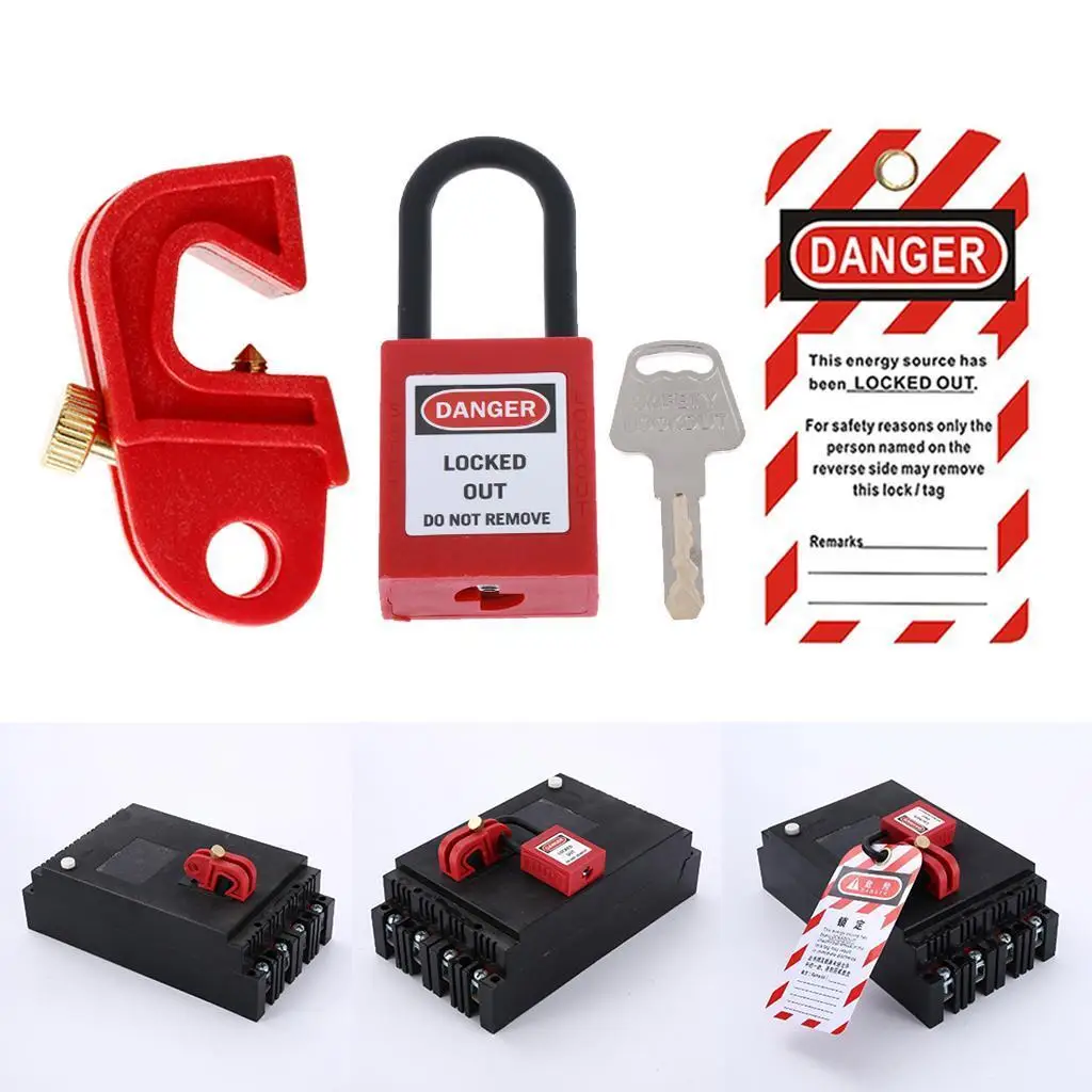 3Pcs Set Circuit Breaker Lockout Electrical Safety Device Kit Red CB-02-S