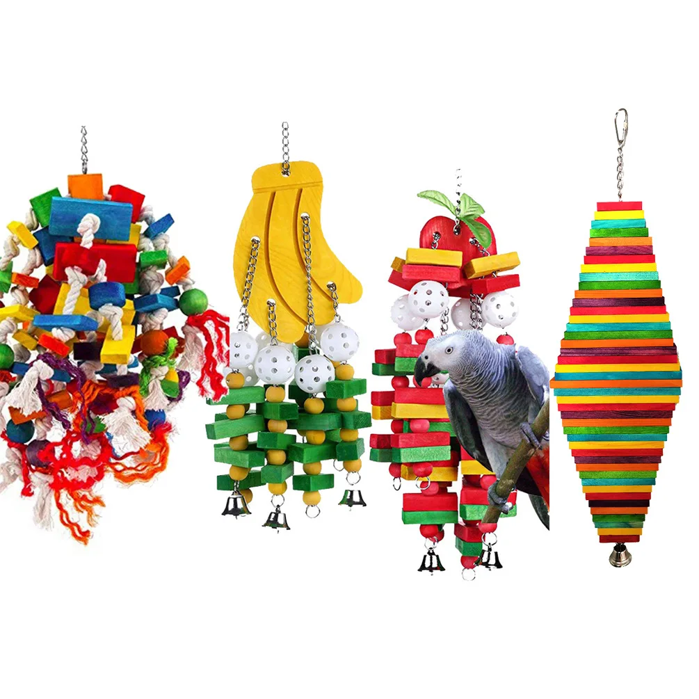 Bird Wood Chew Toy Banana Apple Cotton Rope Big String Parrot Cake Chew Toy Macaw Bird Toy