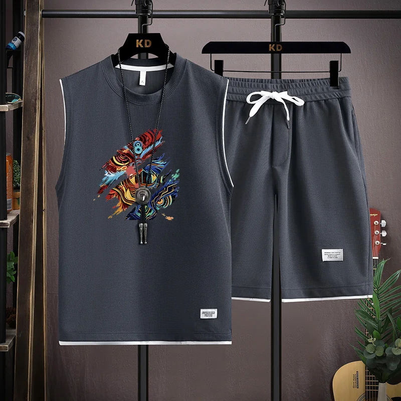 

Комплект для подростков: повседневный летний костюм из двух предметов (футболка с круглым вырезом и шорты) из полиэстера, спортивный комплект