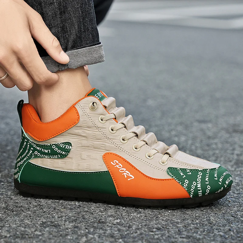 YRZL Men's Shoes Soft Walking Shoes Lightweight Casual Vulcanized Shoes Sports Sneaker Comfortable PU Leather Shoe Men Sneakers