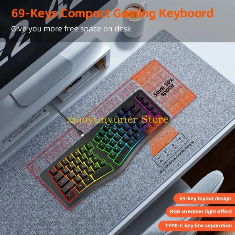 

P9JB Multiple Platform Rgbs Backlit Keyboards 69 Ergonomic Key Lasers Etcheds Keycaps 25 Key Rollover Function Quiet Operation