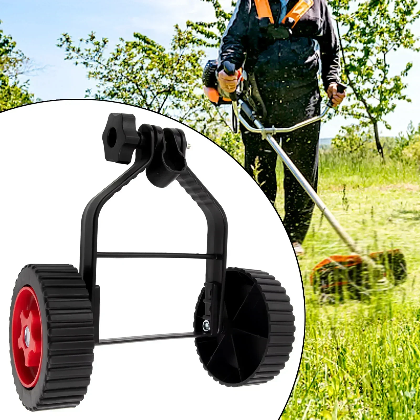 Imagem -03 - Jardinagem Grass Trimmer com Rodas de Apoio Escova Elétrica Cortador Lawn Mower Suporte Roda Ajustável String Trimmer Attachment