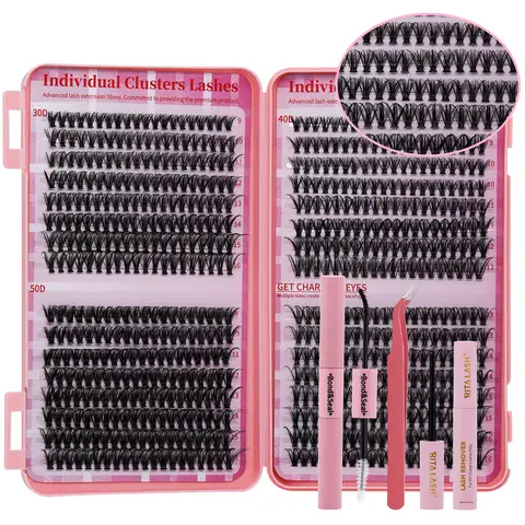 640PCS 클러스터 래쉬 키트 D 컬 30D40D50D 클러스터 래쉬 북 DIY 속눈썹 연장 D 컬 긴 개별 속눈썹 혼합 트레이 래쉬