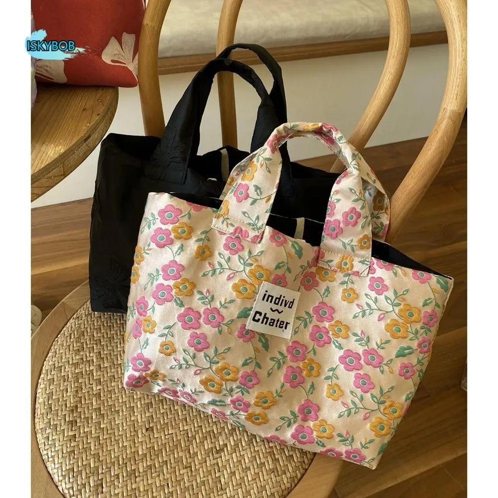 

Oil Painting Floral Canvas Tote Bag French Style Handholder Bow Handbag Reusable Shopping Bag Single Shoulder Bag Lunch Bag
