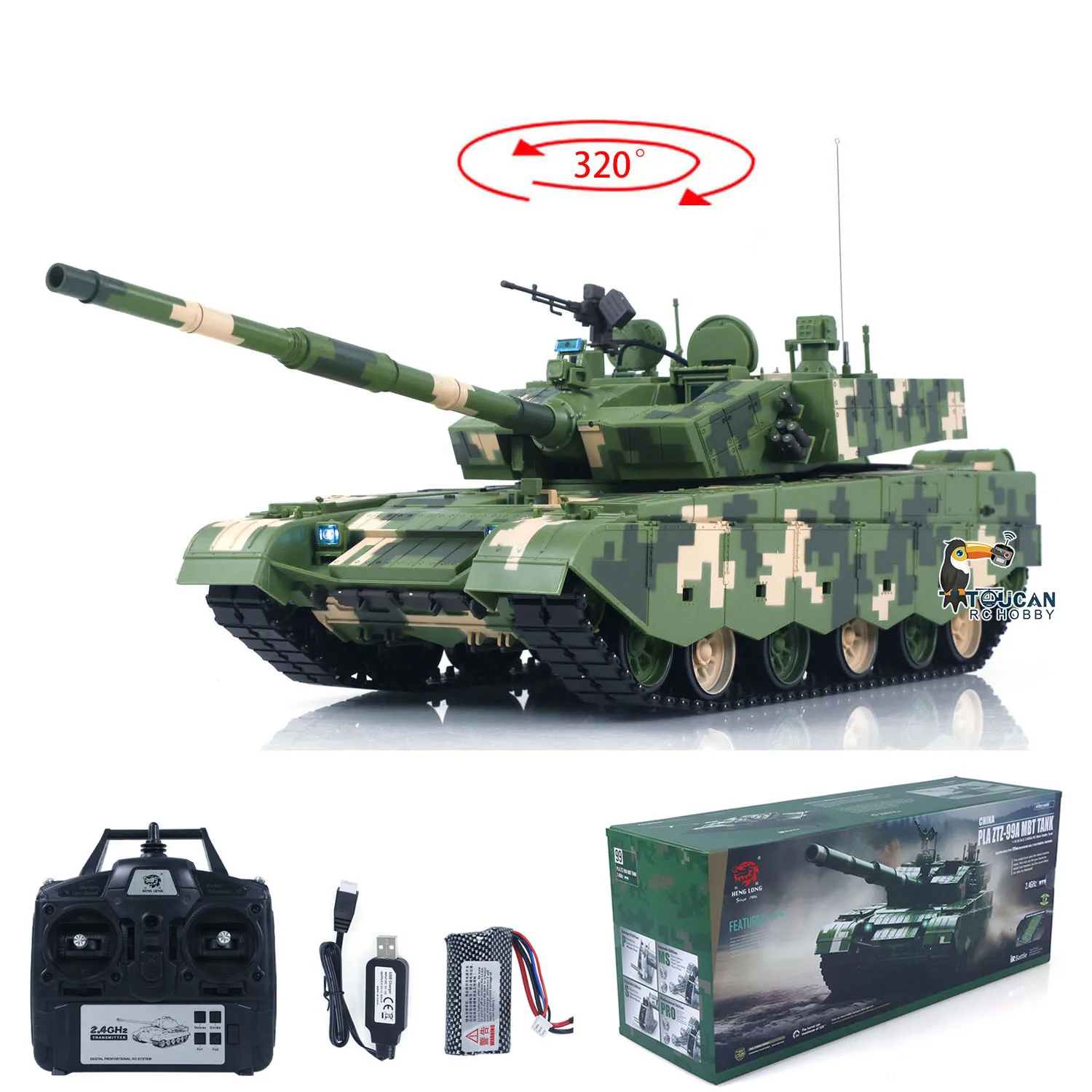 3899A Plastikowy Czołg Bojowy Heng Long 1/16 Sterowany Zdalnie Model Militarny RC Bojowy na Podczerwień z Efektami Dymu, Świateł i Dźwięków, Zasilany Bateryjnie