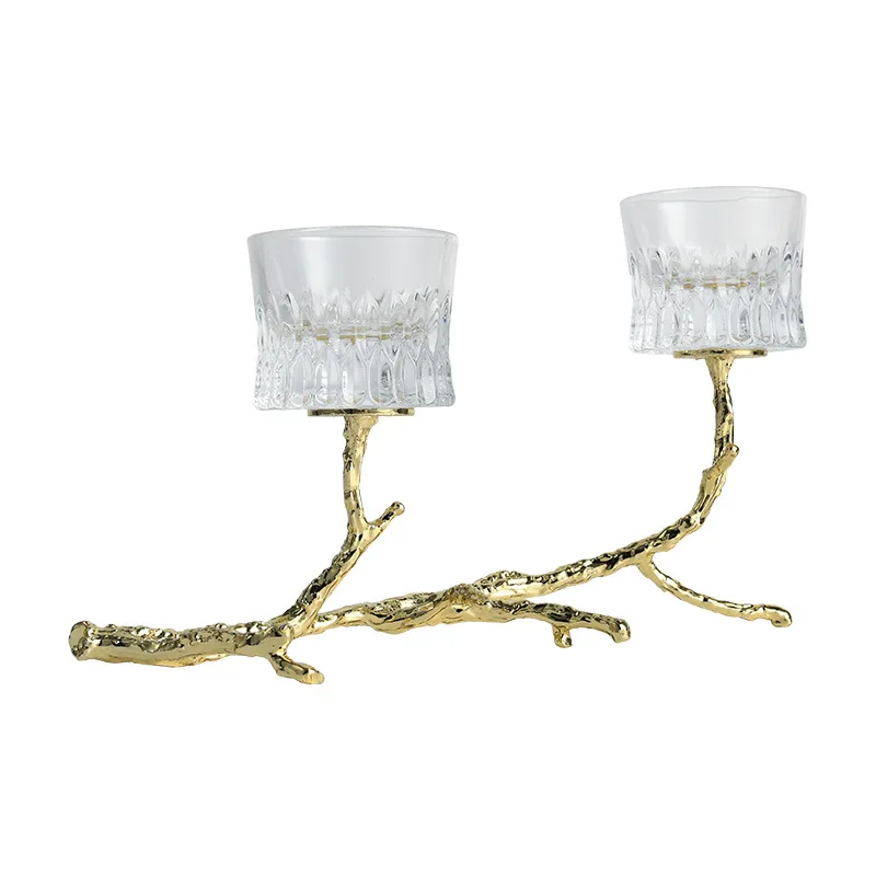 

Light luxury American dining table creative branch decoration glass candle holder European wine cabinet home club luxury soft