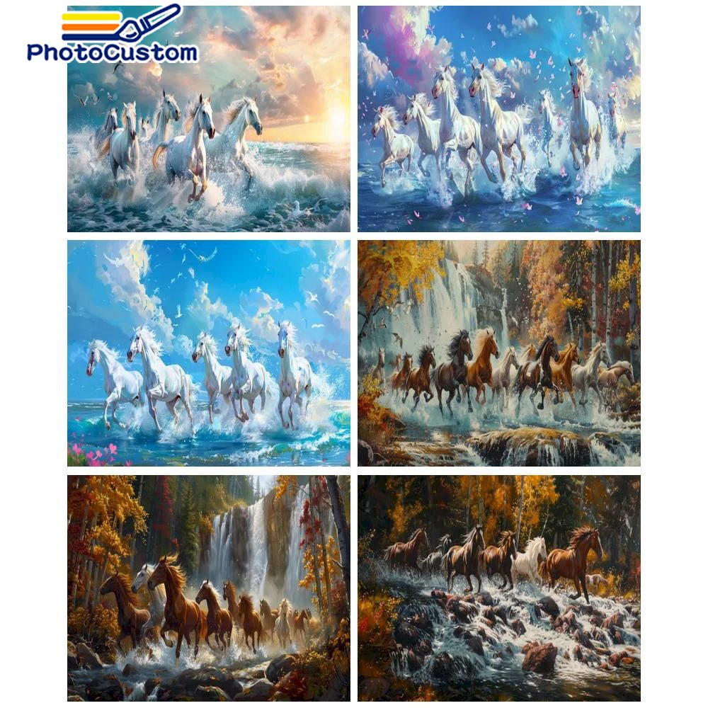 

PhotoCustom Horse Oil Pictures By Numbers DIY Animal Kit Painting By Numbers On Canvas Frameless Scenery Home Decorative Paintin