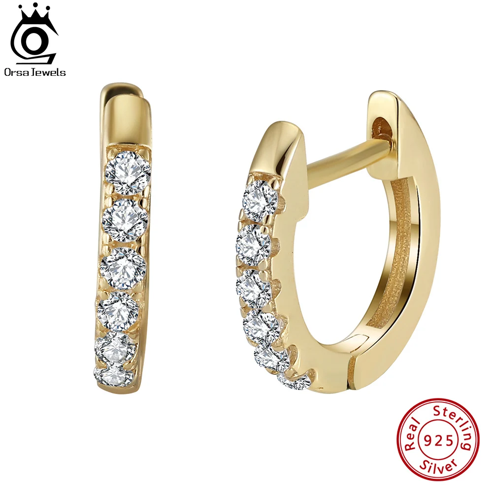 

ORSA JEWELS Vintage 925 Sterling Silver Hoop Earrings with 5A Clear Cubic Zirconia For Women Fine Hoop Earring Jewelry APE118