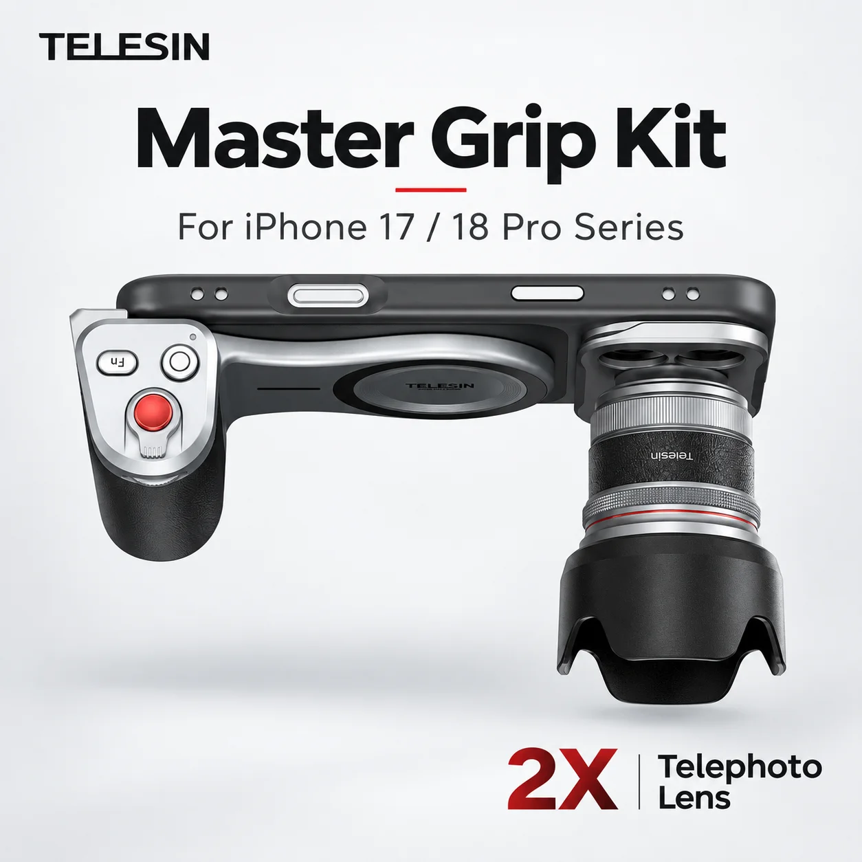 Telesin Master Grip Kit for IPhone 17/18 Pro Series, Camera Grip Kit + 2X / 3.5X Telephoto Lens for Iphone17/18 Pro Max
