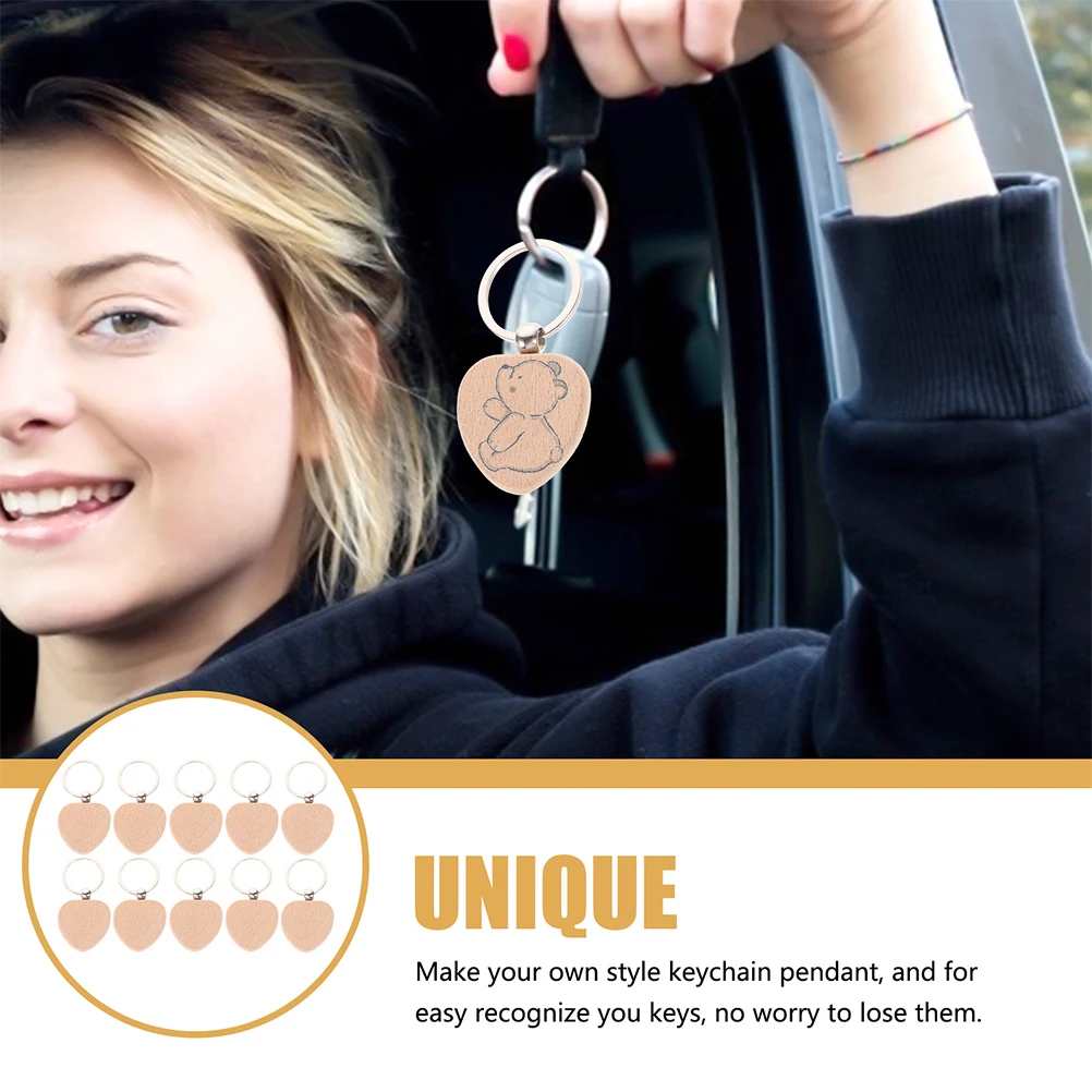 

12 Pcs with Hole Wooden Keychain Charms for Making Beech Keychains Engraving Blanks