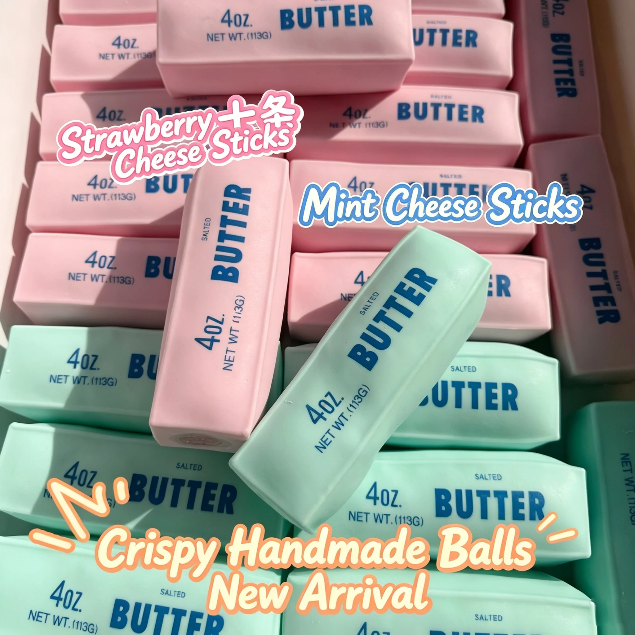 Handmade Crispy Butter Stick Fidget Toy - Crunchy Squeeze Stress Ball Round Blocks Anti-Stress ASMR Toy for Adult Relaxation