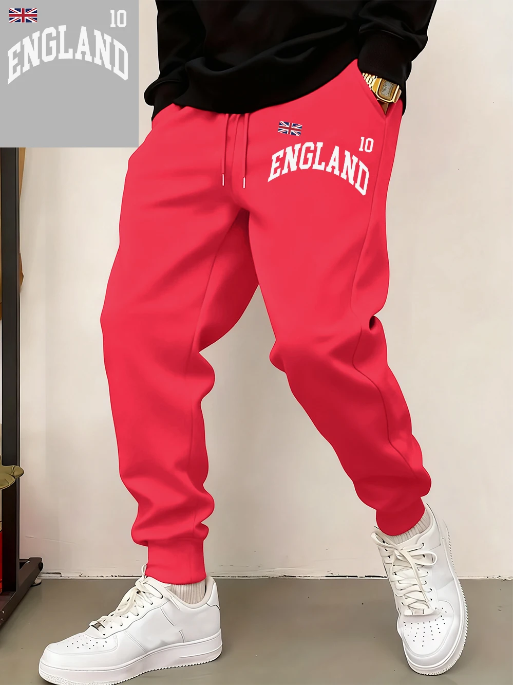

England Flag Prints Sweatpants Mens Winter Comfortable Trousers Basics Loose Pocket Jogger Pants Casual Fleece Warm Male Clothes