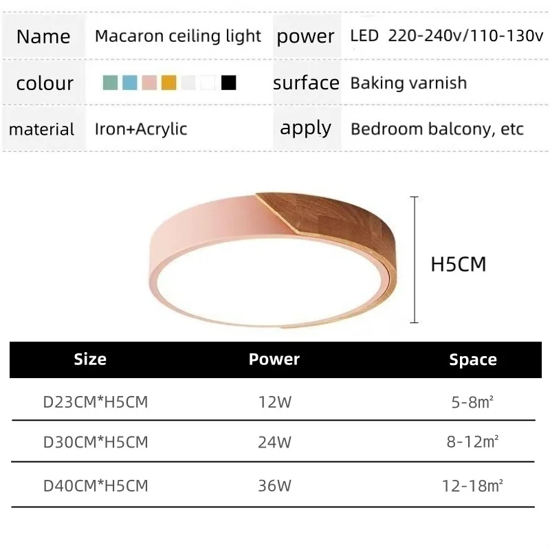 Imagem -06 - Moderna Circular Led Teto Luz com Borda de Madeira Macaron Luminárias Sala de Estar Quarto Estudo Varanda Decoração Iluminação