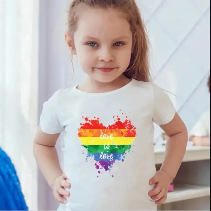 New Baby Kids T Shirt Soft Short Sleeve Kids Tshirt Simple Rainbow Heart Print Toddler Girl Tops Clothes