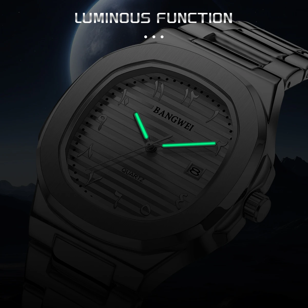 LIGE Fashion Luxury Business Square Quartz Watches Classic Stripe Design Dial with Stainless Steel Band Wristwatch for Men Relog