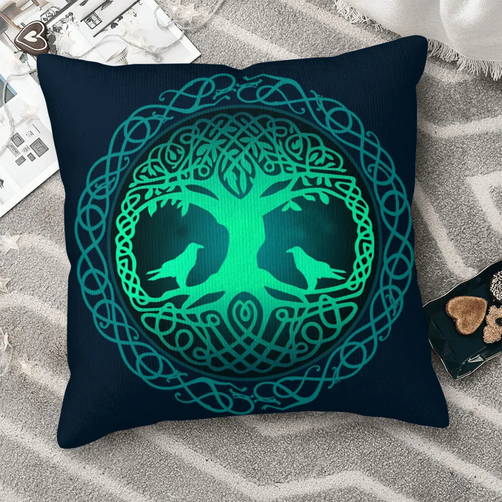 Yggdrasil Celtic Tree of Life Huginn Muninn Tattoo Polyester Cushion Cover Viking Home Car Decorative Breathable Coussincase