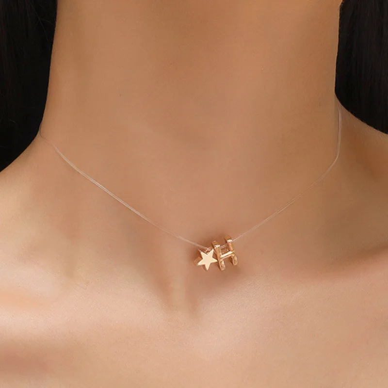 Star Letters Invisible Fishing Line Necklace Ins Style Personality Affordable Luxury Creative Simple English Letter Collarbone N