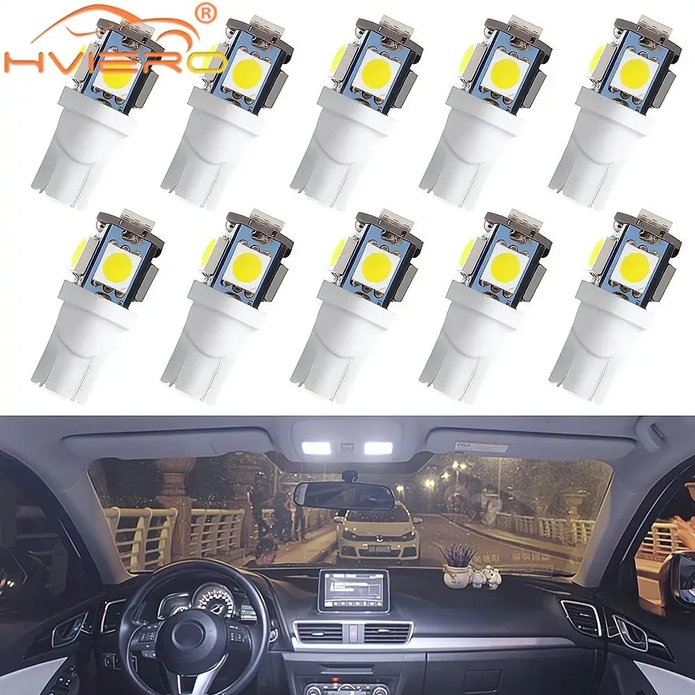 10PCS T10 Car Led W5W 5050 5SMD White Blue Red Auto Backup Light Wedge Roof Dome Reading Trunk Bulbs License Plate Lamps Bright