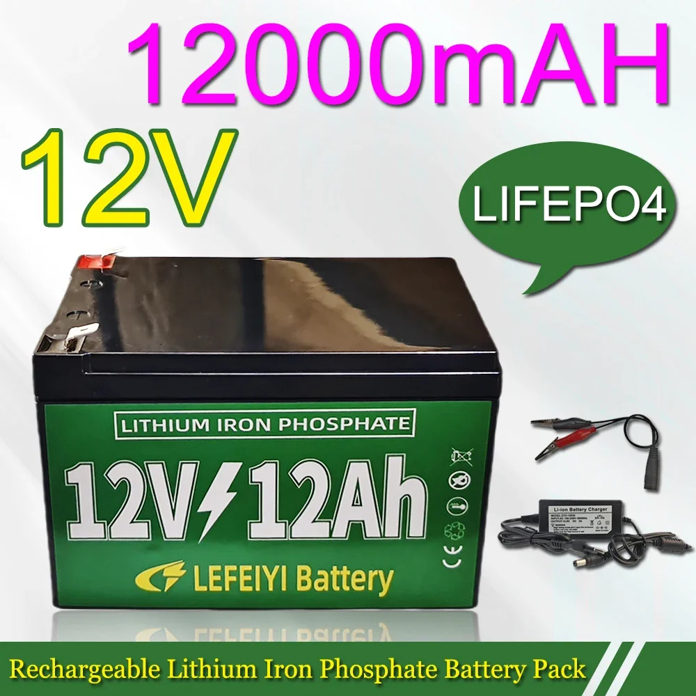 

12V 12Ah LiFePo4 Battery Pack lithium battery recharable Solar storage Battery Electric lighting