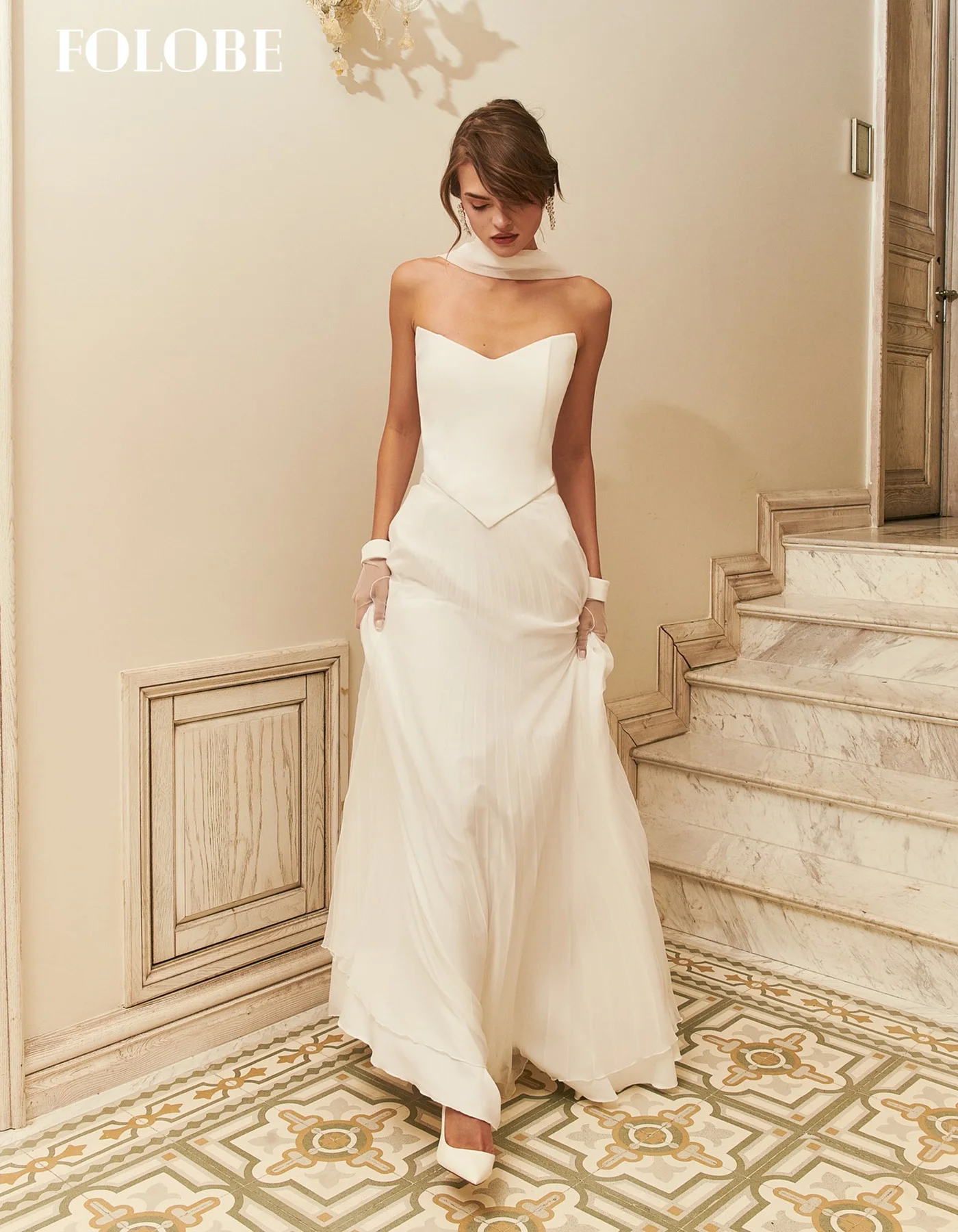 FOLOBE Sweetheart Elegant with Sleeveless A-Line Scarf Bridal Ball Gown Wedding Party Dresses Bride vestidos de noche Customized