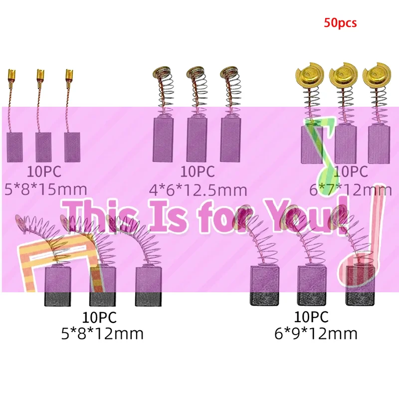 

【HMA】50pcs Carbon Brush Replacement Kit Fit For Drills Sanders Grinders & Motors Durable Motor Parts 5 sizes