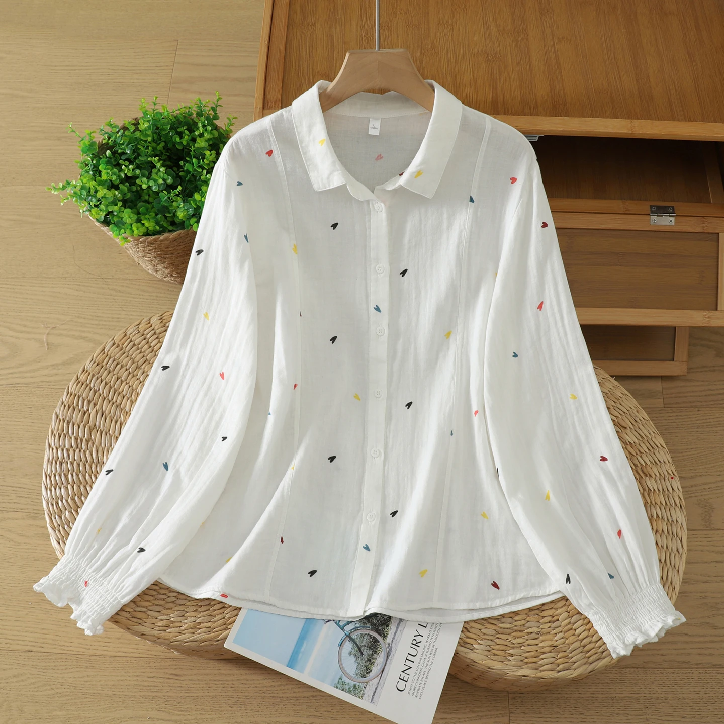 Elegant Cotton Shirt Women's Fashion Design Spring Autumn New Style Casual Print Long Sleeve Regular Fit Top for Ladies
