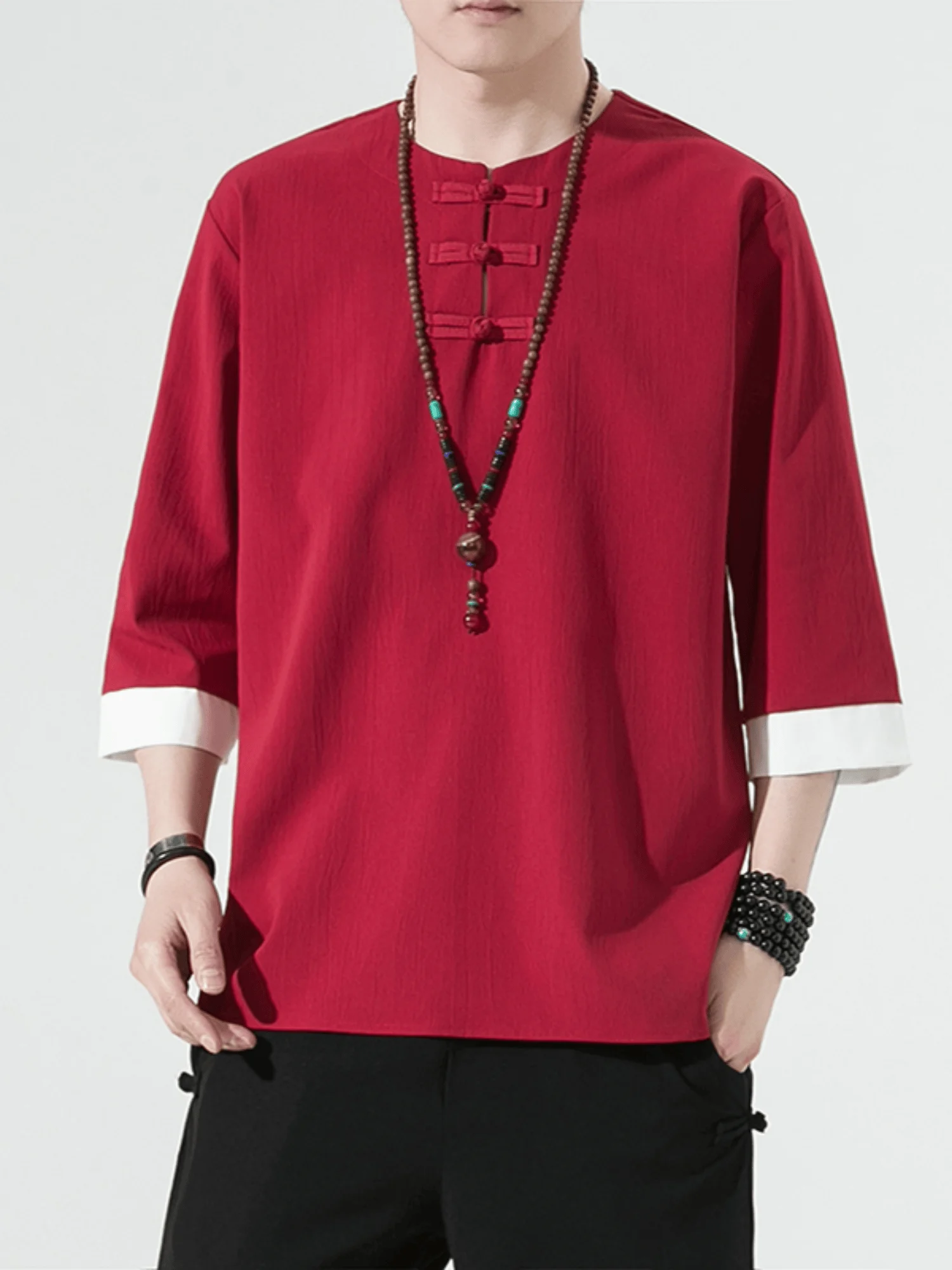 

New Chinese Sle Pure Color Ice Silk ort Sve T-irt Men's Summer Five Sve Top Hanfu f Sve Body irt