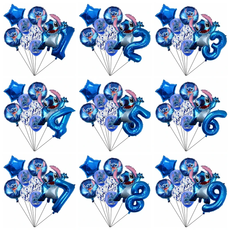 9Pcs Disney Blue Lilo Stitch Foil Balloon Boys Birthday Party Decoration 1 2 3 4 5 6 7 8 9th Baby Shower Supplies Kid Toy Globos