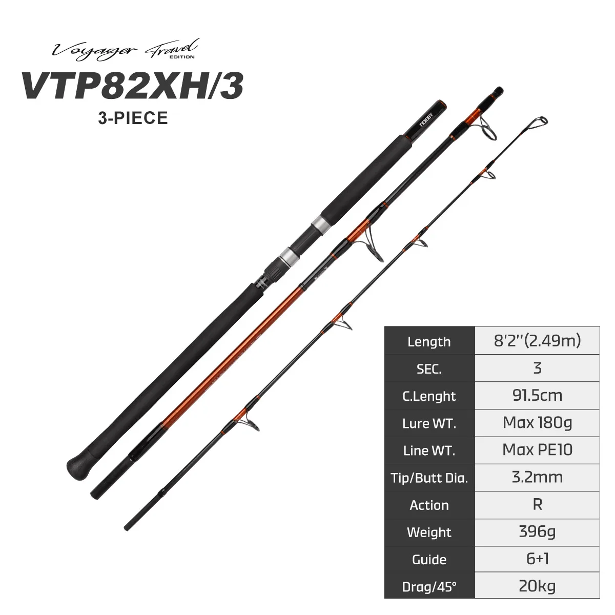NOEBY VOYAGER VTP82XH/3 ポッピングロッド Noeby 3-Section Travel Fishing Rod 2.49m Fast Action