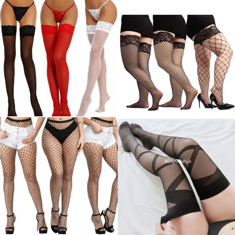 

Plus Size Stockings Women's Sheer Thigh High Stocking Nylons Hosiery Black Red White Transparent Classic Silk Pantyhose Tights