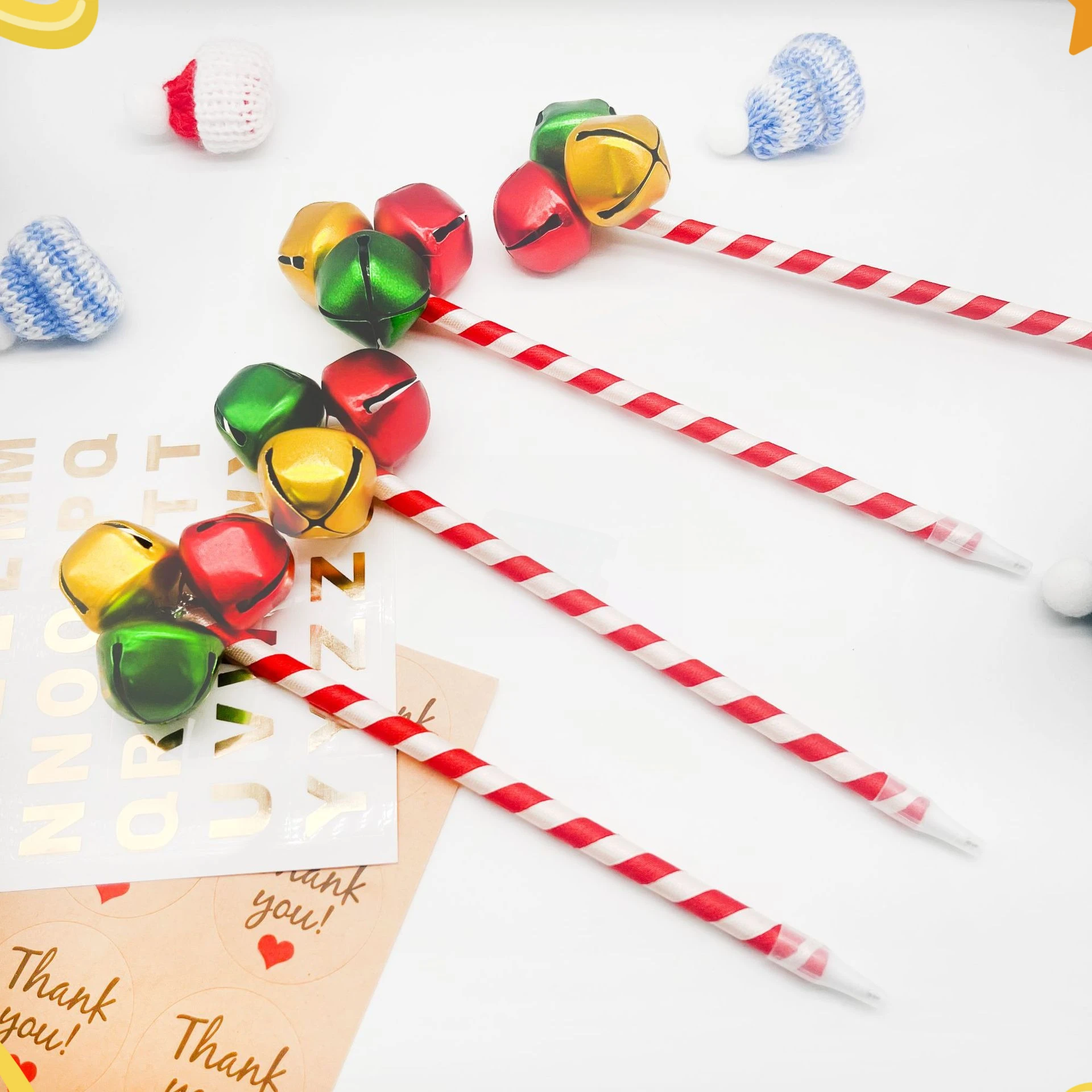 100 Pcs Christmas Bell Pen 0.7mm Black Ink Creative Cartoon Holiday Gifts Stationery for Students Girls Boys Teachers
