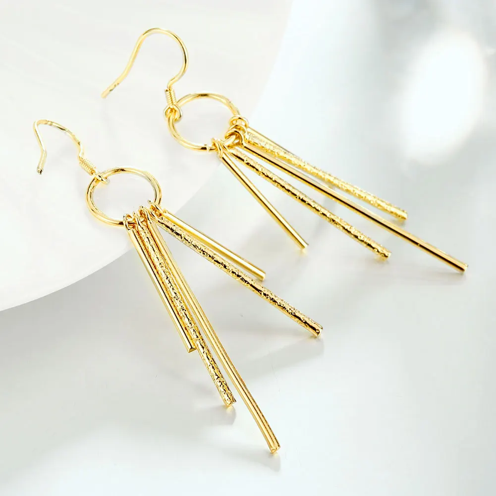 18K Gold Jewelry 925 Pure Silver Korean Fashion Boutique Jewelry Popular Anti Allergy Retro Five Pillar Women's Earrings Gift