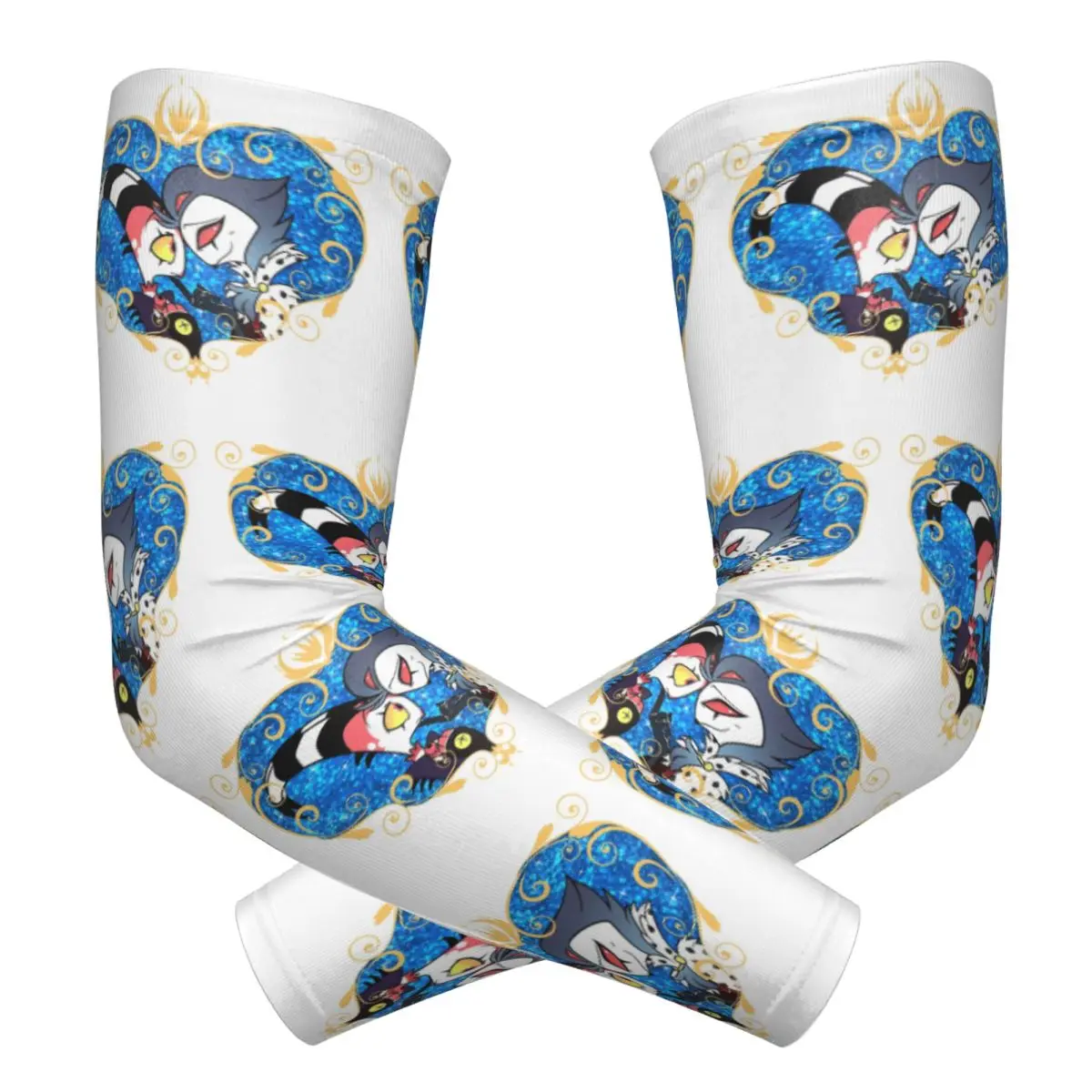 Helluva Boss Stolas And Blitzo Heart Frame Outdoor Arm Sleeves Sun UV Protection Cover Summer Cycling Tattoo Sleeves