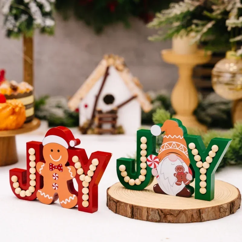 Christmas Wooden Ornaments Christmas Gnomes Gingerbread Man JOY Wooden Desktop Ornaments Merry Christmas Decor