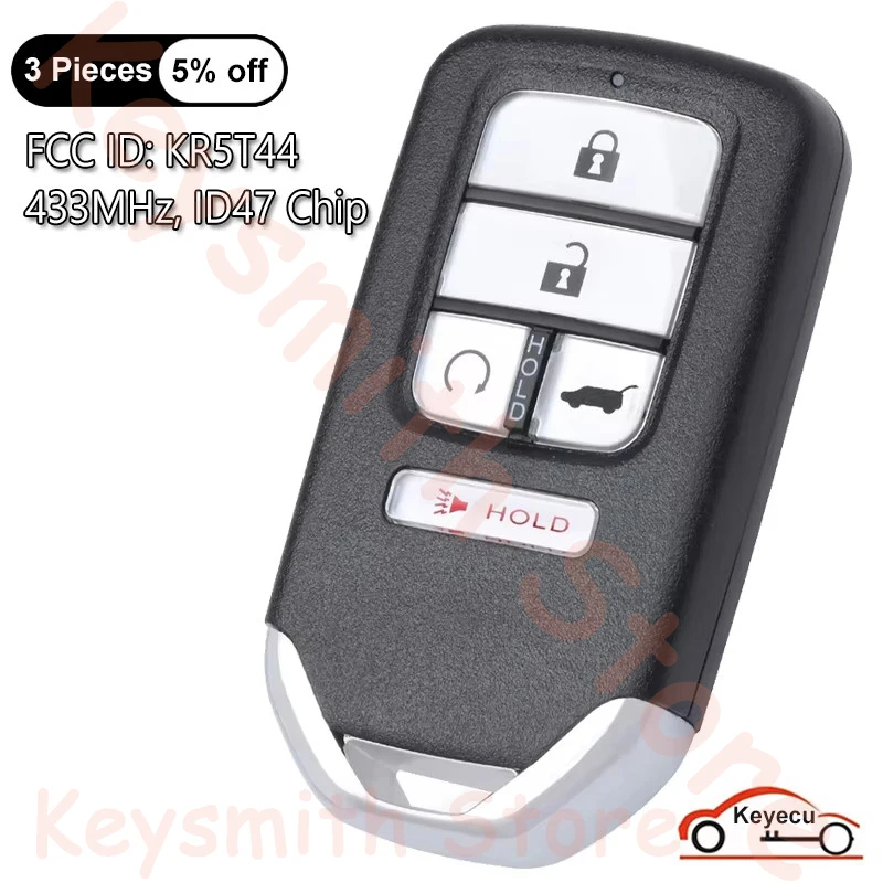 KEYECU 5 Buttons 433MHz ID47 Chip for Honda Pilot Passport 2019 2020 2021 2022 Auto Smart Remote Control Key Fob FCC ID: KR5 T44