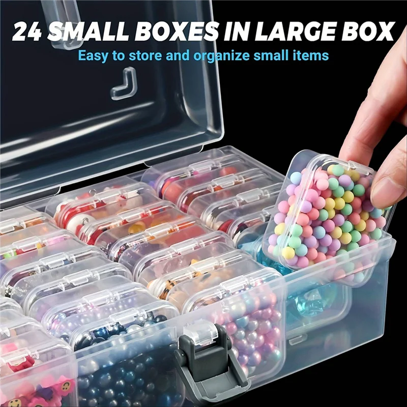 صندوق منظم الخرز A88Z 2X مع مقبض، 24 قطعة من البلاستيك للتخزين المستطيل، صناديق حاويات تخزين الخرز الشفافة الصغيرة