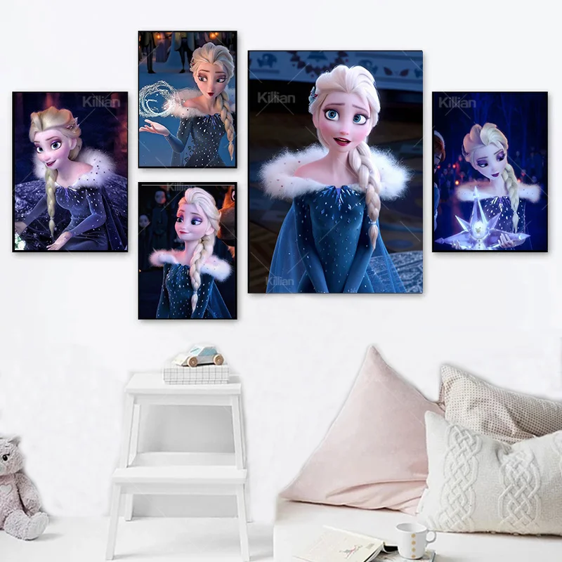 Disney Princess Frozen Canvas Paintings Anna and Elsa Cartoon Anime Posters and Prints Wall Art Pictures For Living Kids Room