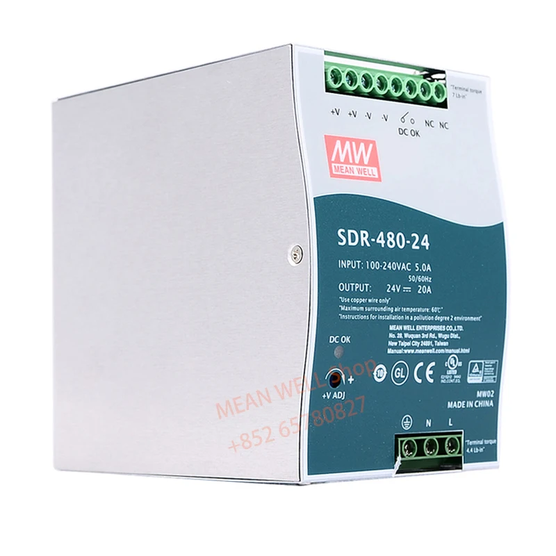 MEAN WELL 480W Single Output Industrial DIN RAIL with Switching Power Supply SDR-480-24 SDR-480-48 Metal case 90-264VAC/127-370V