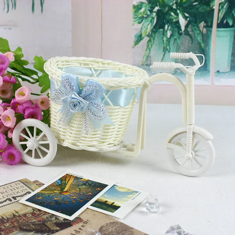 White Bicycle Decorative Flower Basket Wedding Decoration Plastic Tricycle Design Flower Pot Storage Basket Party Decoration Pot