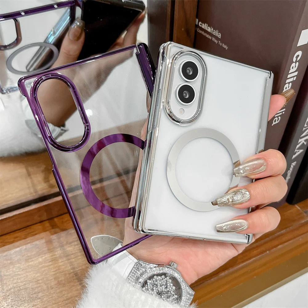 Fashion Frame Clear Magnetic Phone Case For Samsung Galaxy Z Fold 8 Ultra 7 6 Ring Support Wireless Shockproof Protective Cove