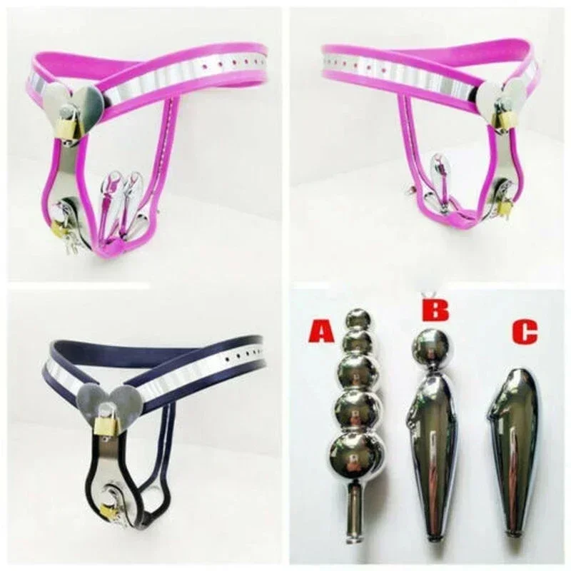 Female Chastity Belt Pants with Anal Vagina Plug Invisible Strap on Stainless Steel Gear Device BSDM Bondage SexToys for Woman